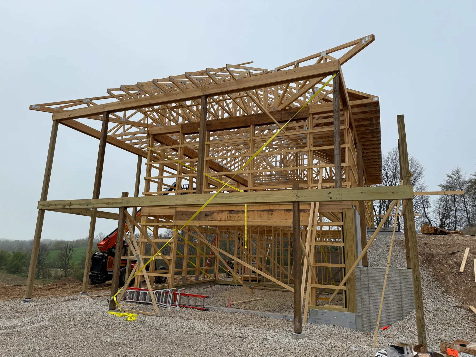 Two-story wood frame barndo with trusses in Ohio