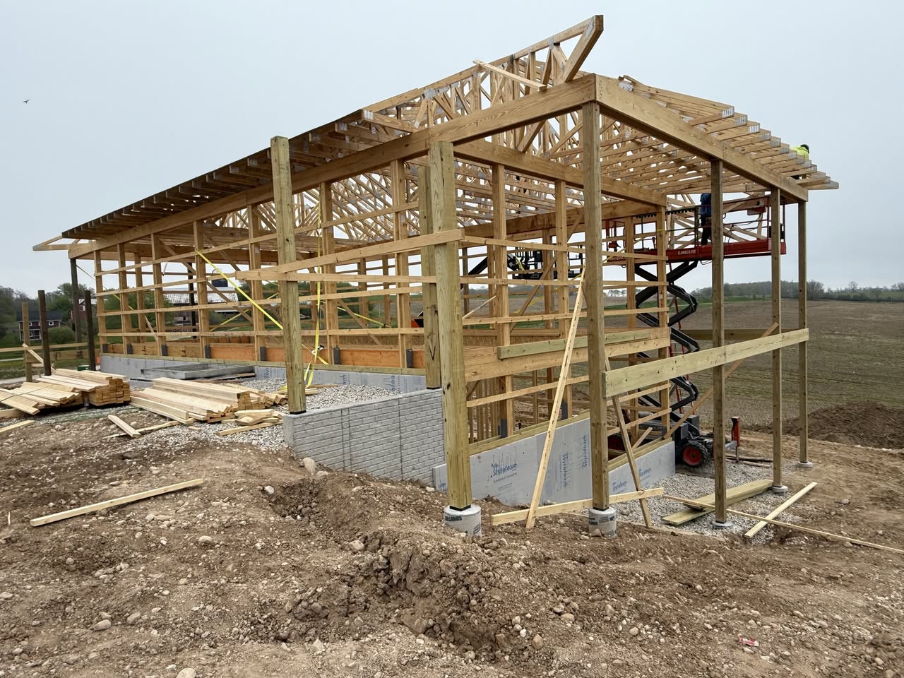 Interior wood framing for Ohio barndominium
